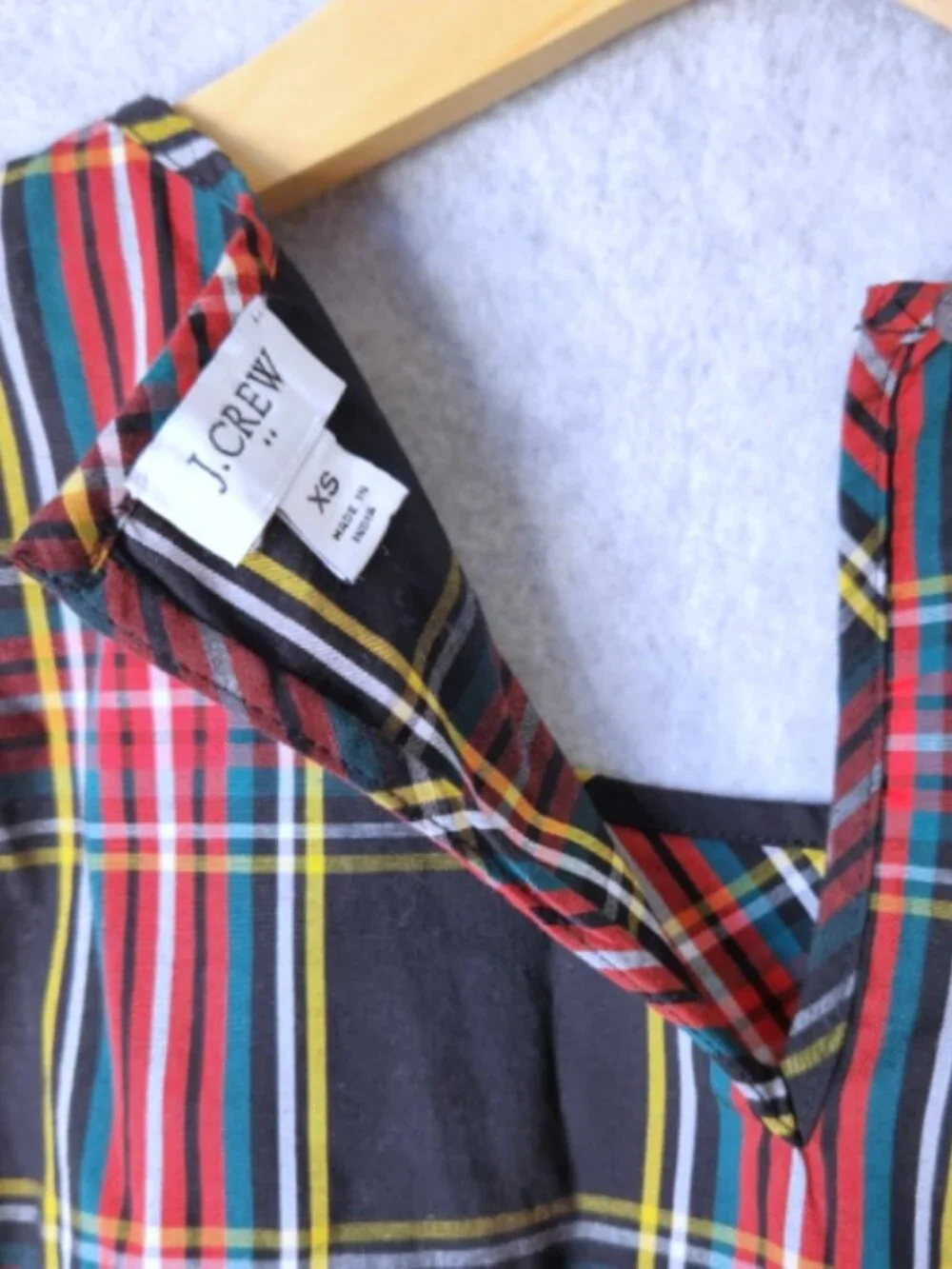 J Crew Stewart‎ Tartan Plaid Puff-Sleeve Top Women's Size XS Black Red AG864